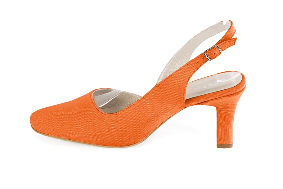 Clementine orange slingback elegant shoes. Round toe. High kitten heels. - Florence KOOIJMAN